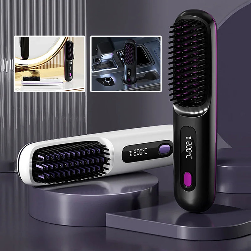 Cordless Hair Straightener Brush with 3 Setting