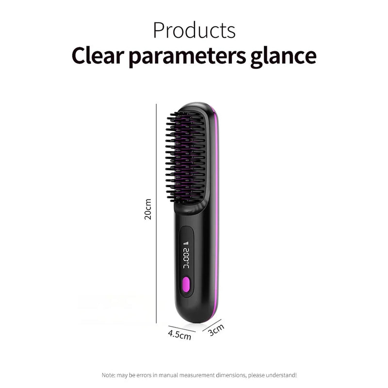 Cordless Hair Straightener Brush with 3 Setting